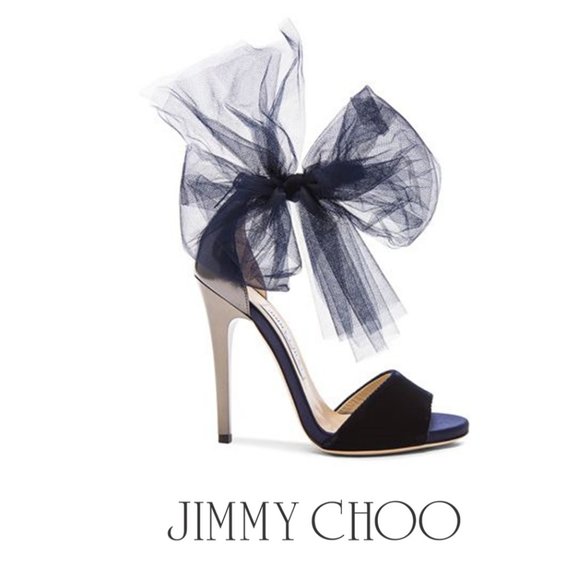 Jimmy Choo Shoes - Jimmy Choo Lilyth Navy Velvet with Navy Mesh Bow Sandals NWT